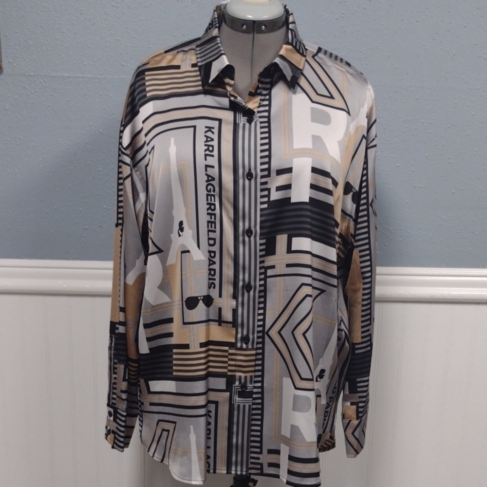 New Karl Lagerfeld Graphic Gifting, Long Sleeve Shirt - Black, Gray,